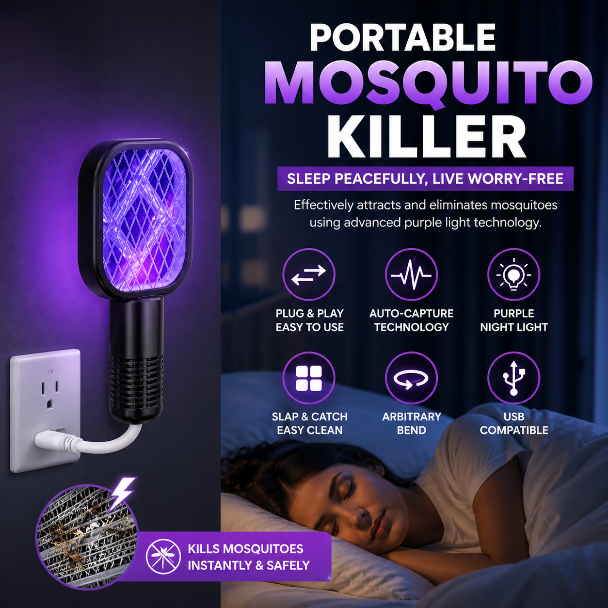 USB Mosquito Killer Lamp – Electric Insect Trap LED Night Light