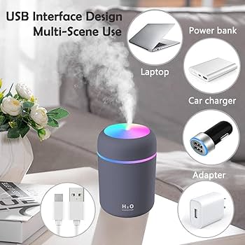 Portable USB Air Humidifier – Cool Mist Aroma Diffuser with LED Light | Silent Room Moisturizer for Bedroom, Office & Car